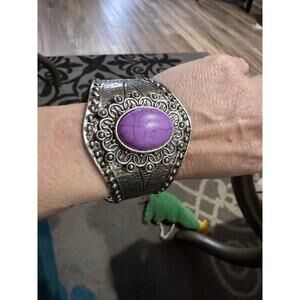 Purple and silver tone western cuff